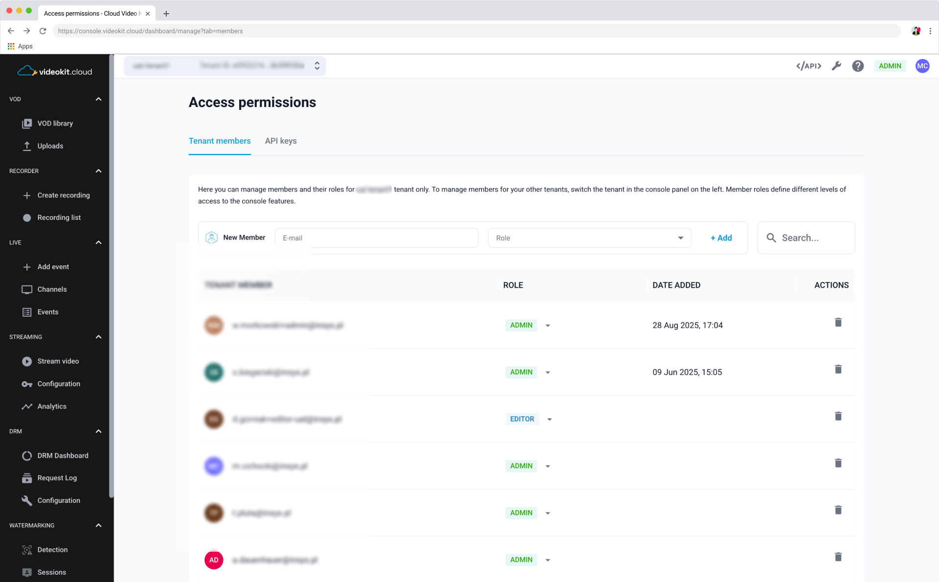 Access Permissions Tenant Members List