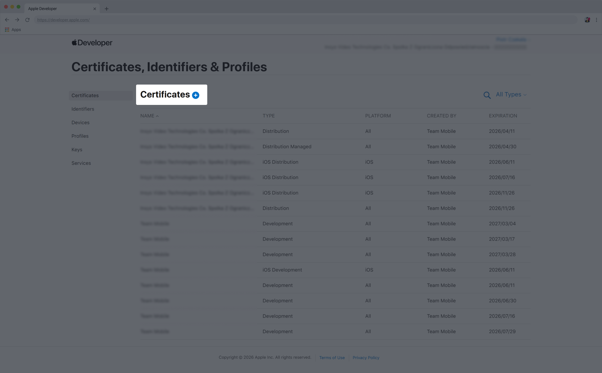 Apple Developer: Add certificate (plus)