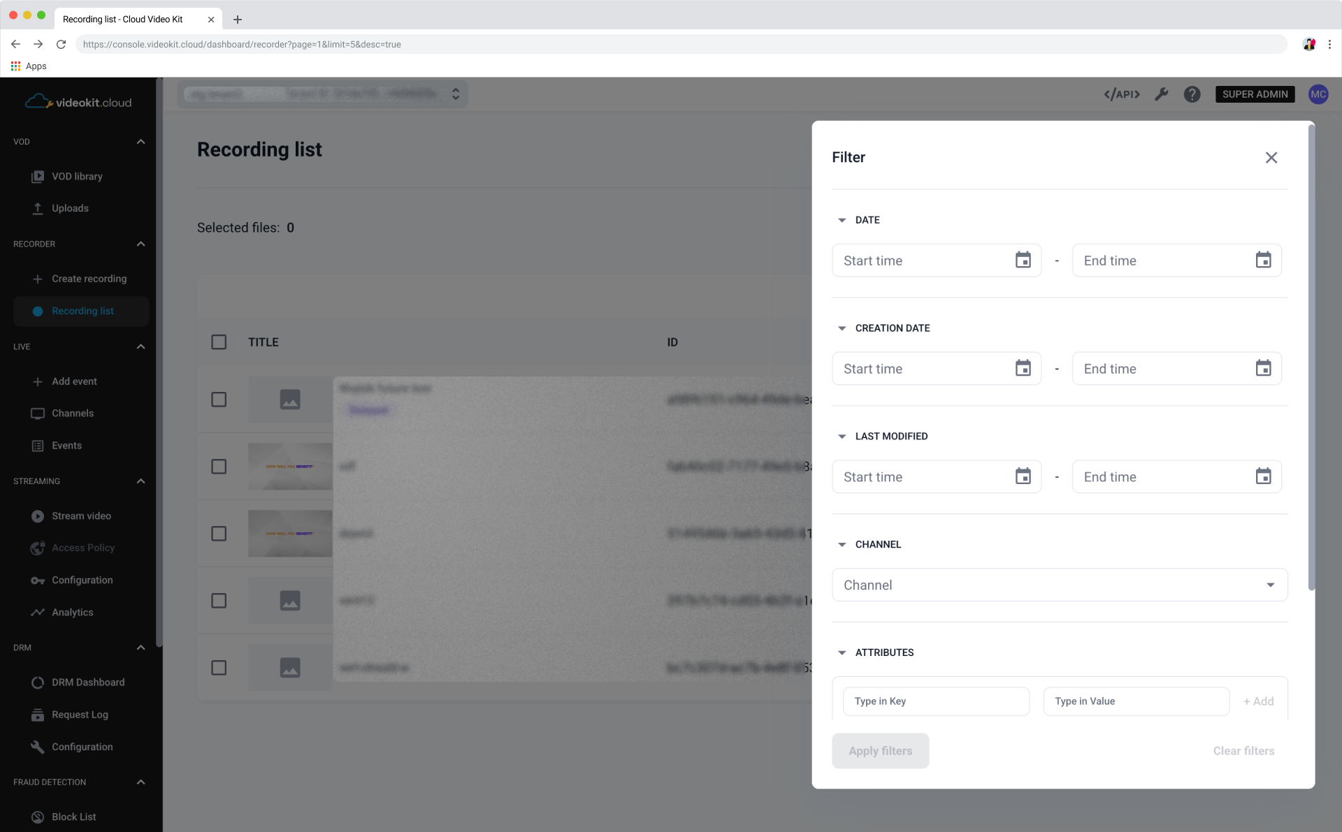 Recording List Filters