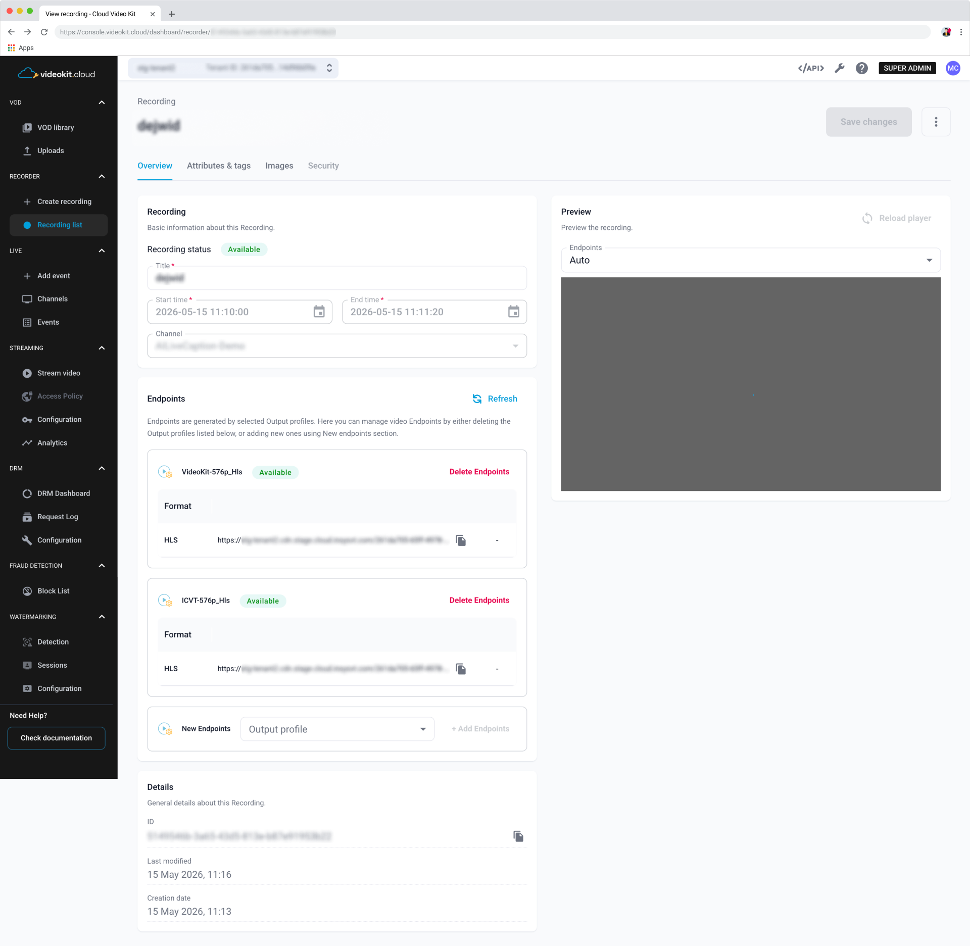 Recording Details Page
