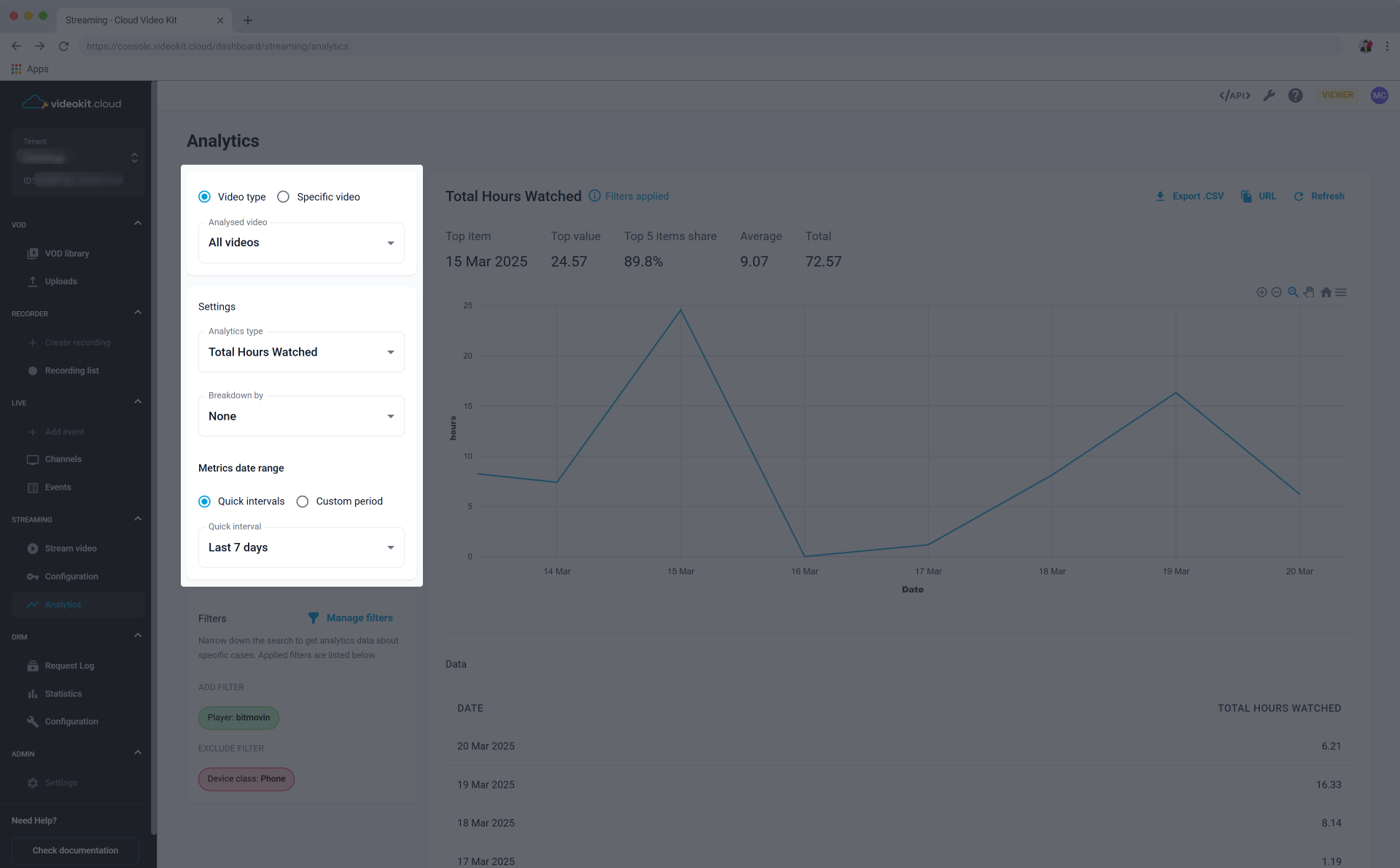 Streaming Analytics Settings