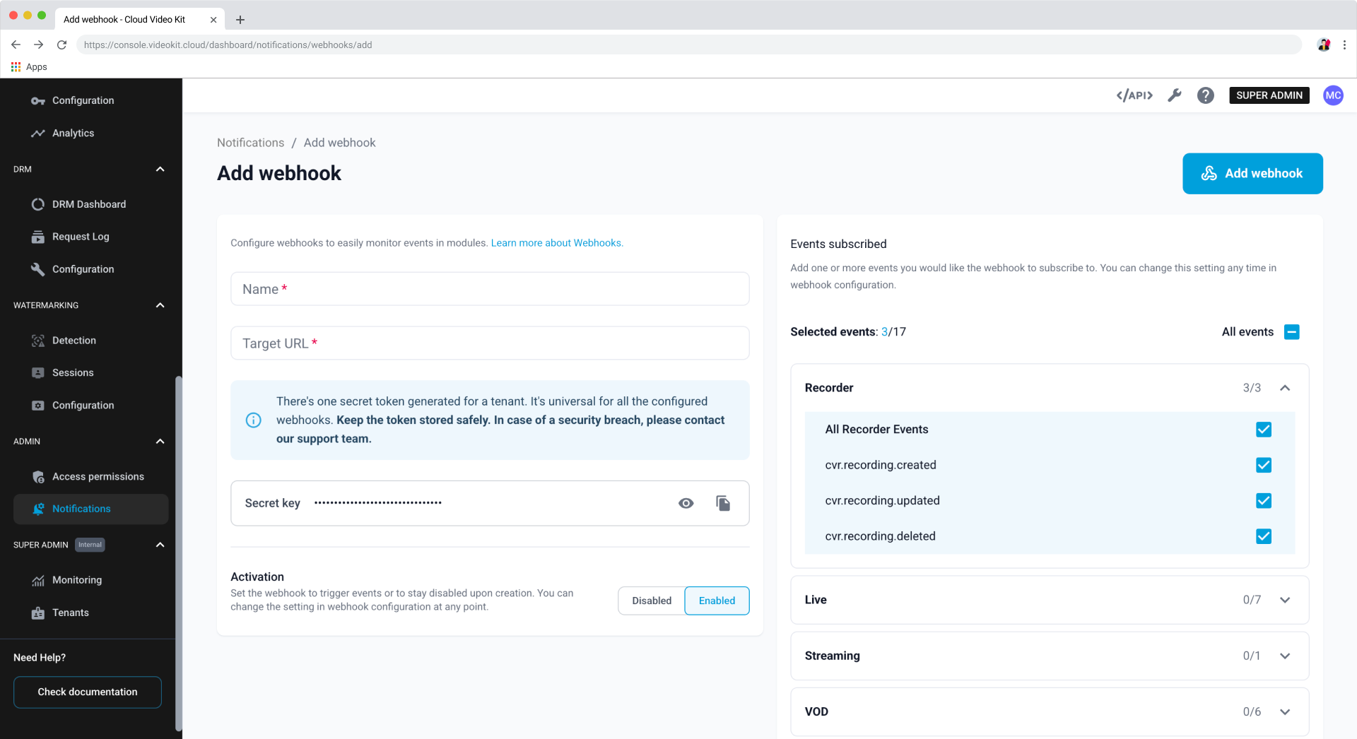 Add webhook configuration