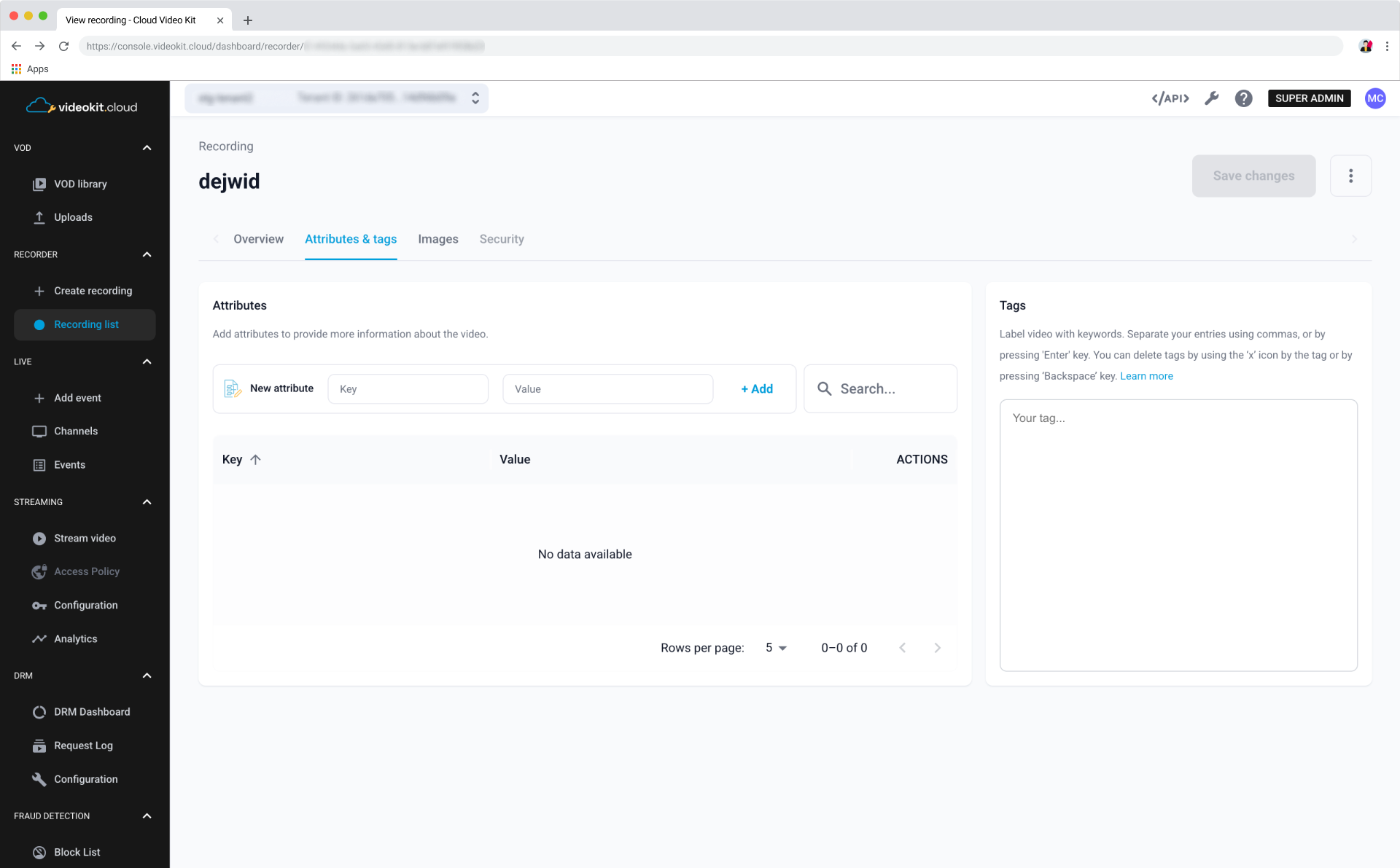 Recording Details Page Attributes & Tags