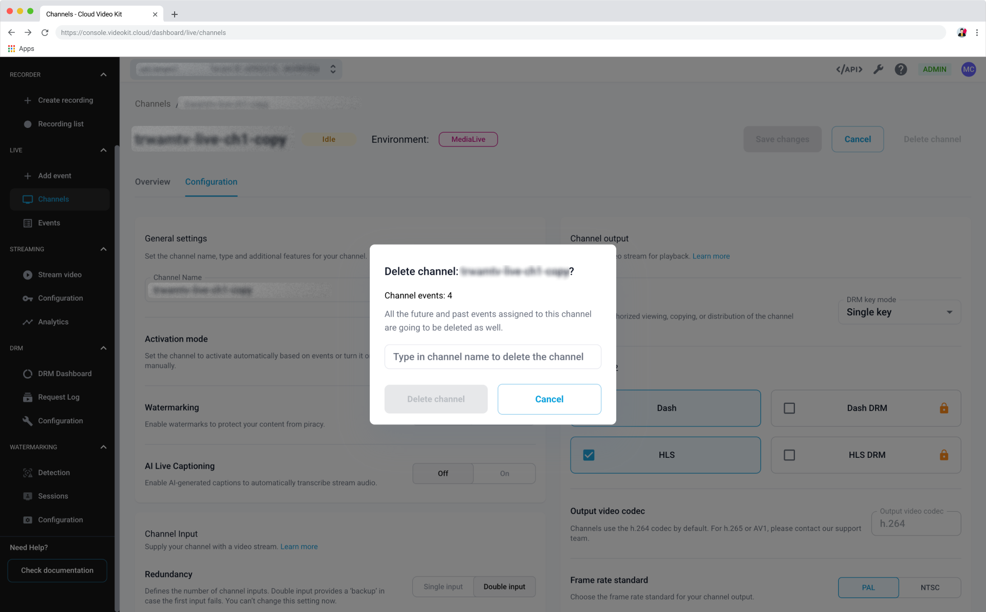 Delete channel button