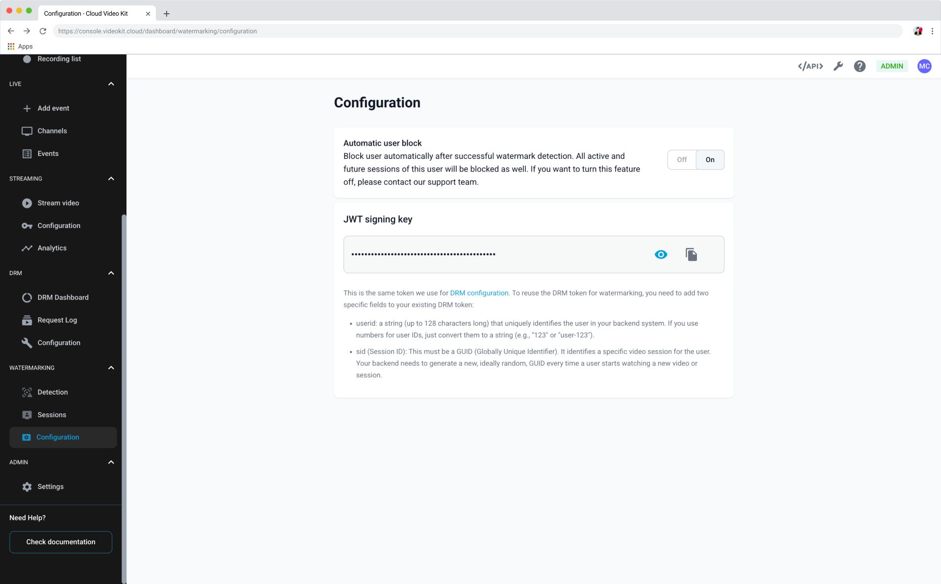 Watermarking Configuration