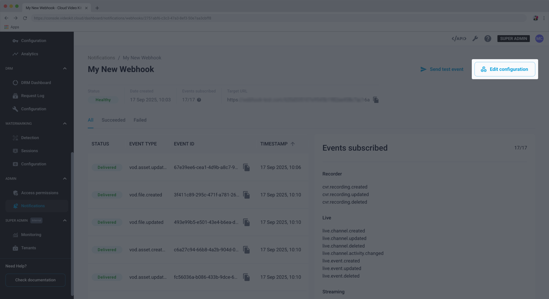 Edit configuration button