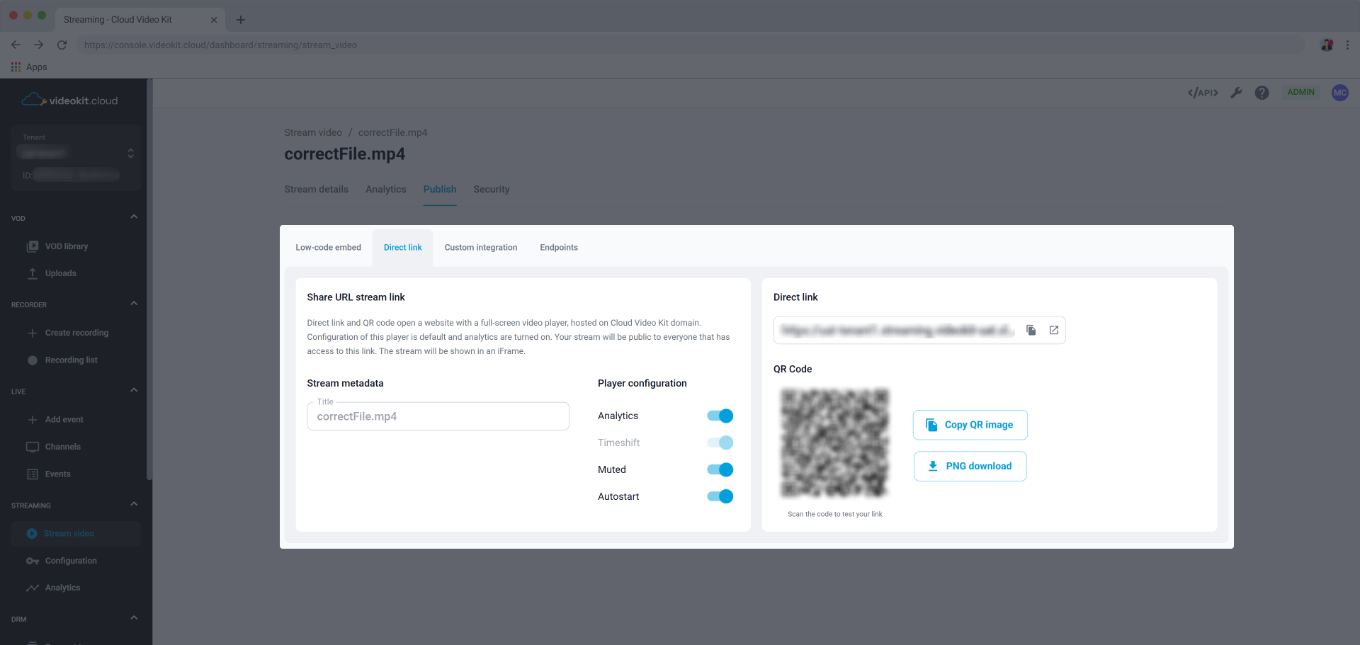 Stream Video Details Publish Direct Link