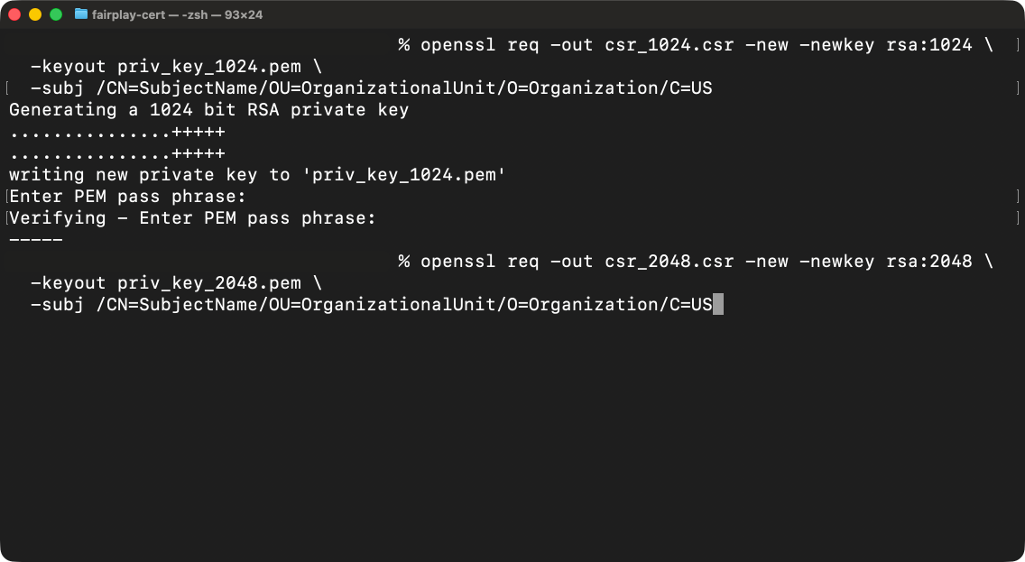 OpenSSL: generating the 2048-bit key and CSR
