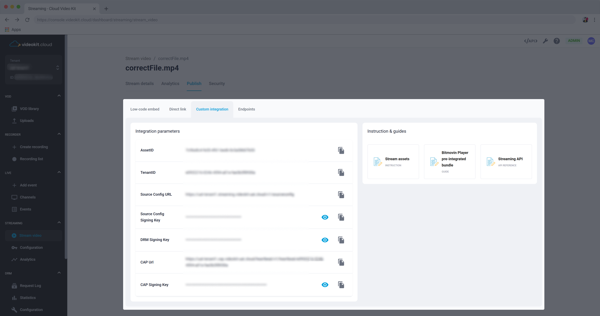 Stream Video Details Publish Custom Integration
