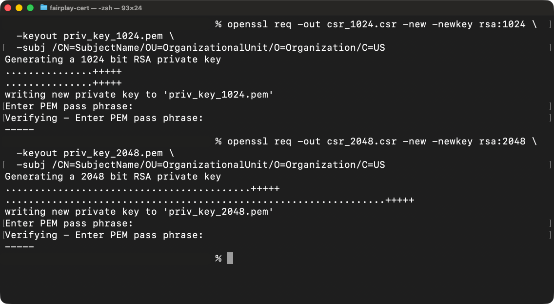 OpenSSL: passphrase prompts