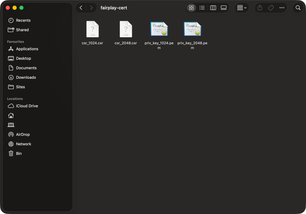Generated private keys and CSR files