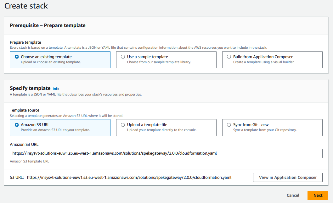 Create Stack options