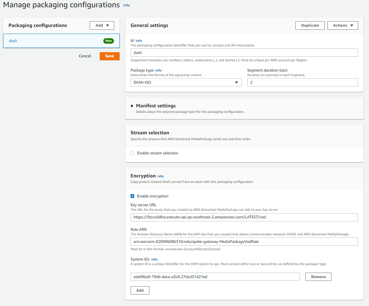 Manage Packaging Configuration Dash