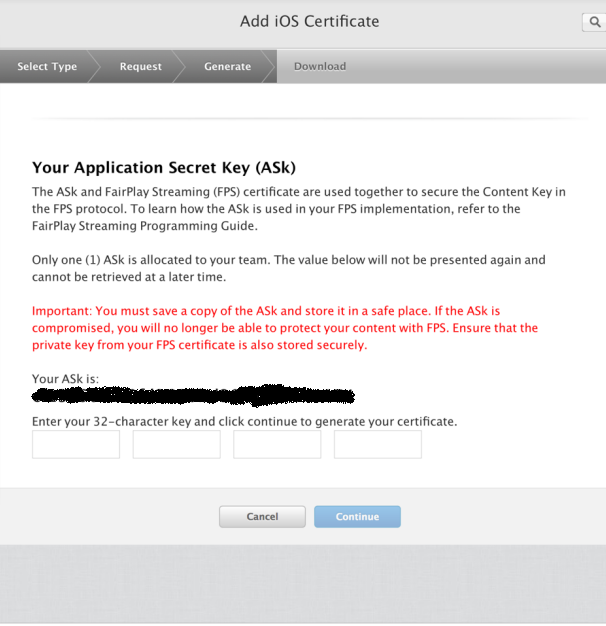 Enter Application Secret Key