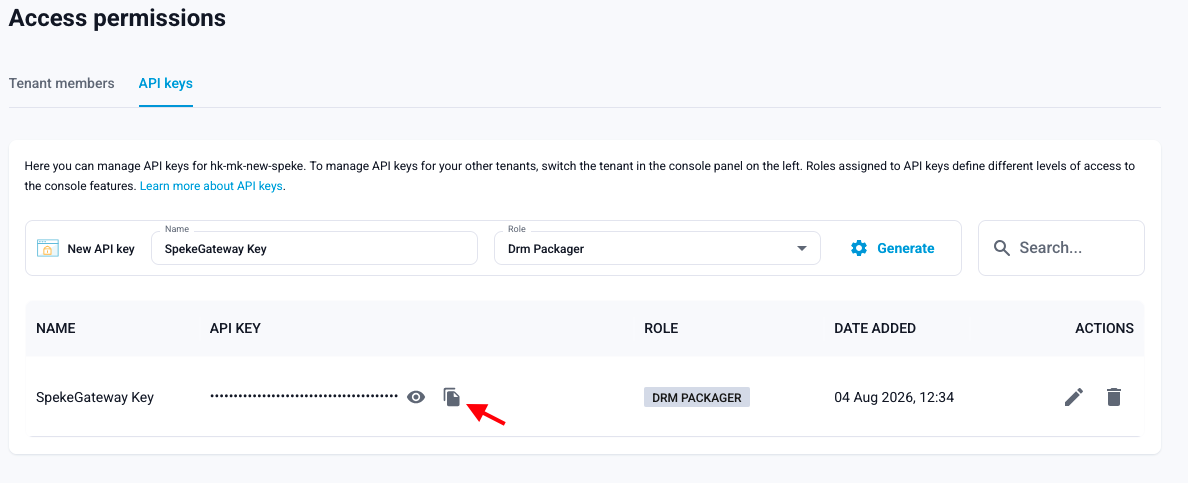 Copy the X-API-KEY value