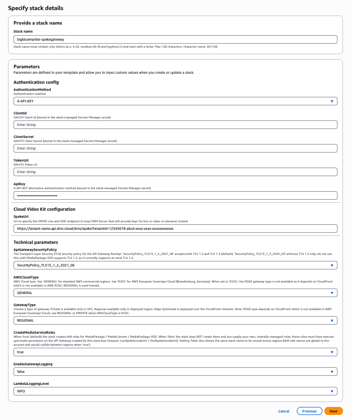 Specify stack details
